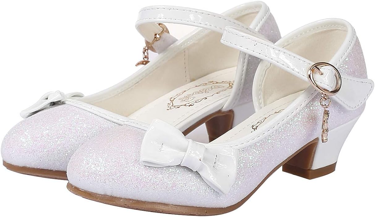 61VlIeDcMcL._AC_SL1500_.jpg Girl Sandals Glitter Princess Shoes Sequin Party Shoes Bling Bowknot High Heels Wedding Birthday Dress Shoes Comfort Bright Diamond Cosplay Dance Shoes for Little Girls Pink Silver Blue Purple White - Image 1