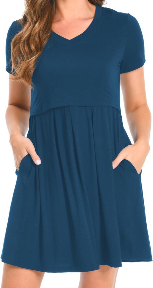 Bearsland Women’s Short Sleeve V-Neck Maternity Nursing Dress for Breastfeeding with Pocket - Image 2