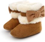 Petyoung Baby Winter Warm Fleece Bootie, Newborn Non-Slip Soft Sole Winter Shoes Bowknot Prewalker Boots for Girls 0-18 Months