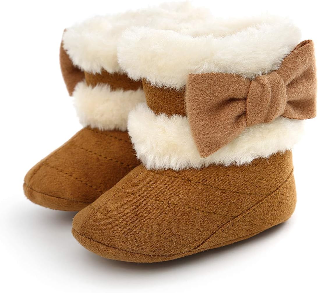61VvaqUtstL._AC_SL1200_.jpg Petyoung Baby Winter Warm Fleece Bootie, Newborn Non-Slip Soft Sole Winter Shoes Bowknot Prewalker Boots for Girls 0-18 Months - Image 1