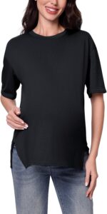 Maternity Tops Tshirt Side Split with Zipper Short Sleeves Maternity Wear Clothes Pregnancy Top for Women - Image 5