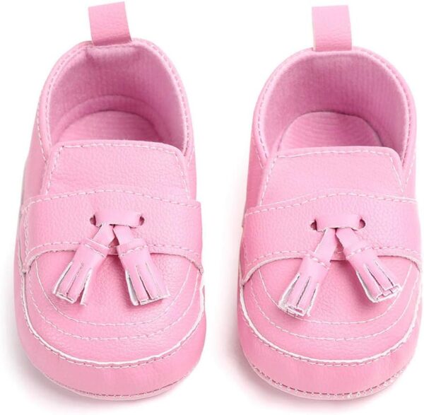 LONSOEN Baby Girls Boys Loafers Prewalker Moccasin Crib Shoes Pink Size: 0-6 Months Infant - Image 2