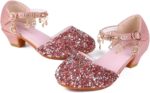 Lanivic Girls Princess Shoes Sequins Sweet Bows High Heels Wedding Party Dress Shoes Dance Bright Diamond Cosplay Christmas Festival Shoes Pink Blue Purple Gold Silver - Image 5