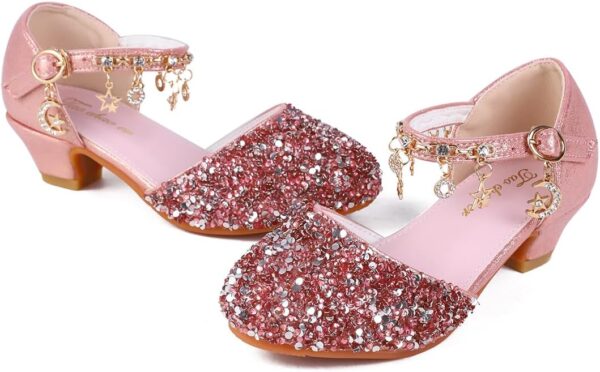 Lanivic Girls Princess Shoes Sequins Sweet Bows High Heels Wedding Party Dress Shoes Dance Bright Diamond Cosplay Christmas Festival Shoes Pink Blue Purple Gold Silver - Image 5