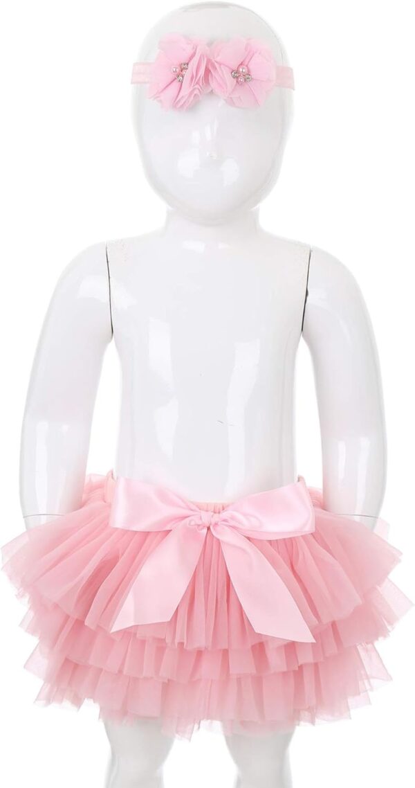 RUNQHUI Little Girls Ruffle Layered Tulle Bloomers Elastic Waistband Bowknot Tutu Skirts for Birthday Party - Image 3