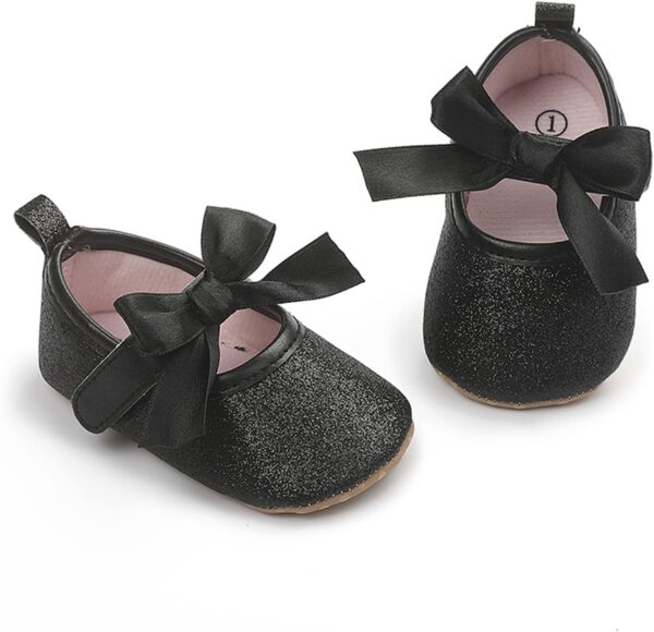 Baby Girls First Walking Shoes with Bowknot Soft Sole Newborn Glitter Loafers Flat Shoes Anti-Slip Princess Wedding Dress Mary Jane Shoes Infant Toddler Prewalker Crib Shoes 0to2 Years - Image 7