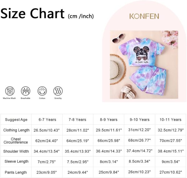 KONFEN Baby Girl Summer Outfits, Tie-dye Short Sleeve Top + Shorts 2PCS Set, Girl Summer Clothes Short Sleeves T Shirt and Shorts Suit Casual Infant Outfit Set for 12 Months - 5 Years Old Girls - Image 6