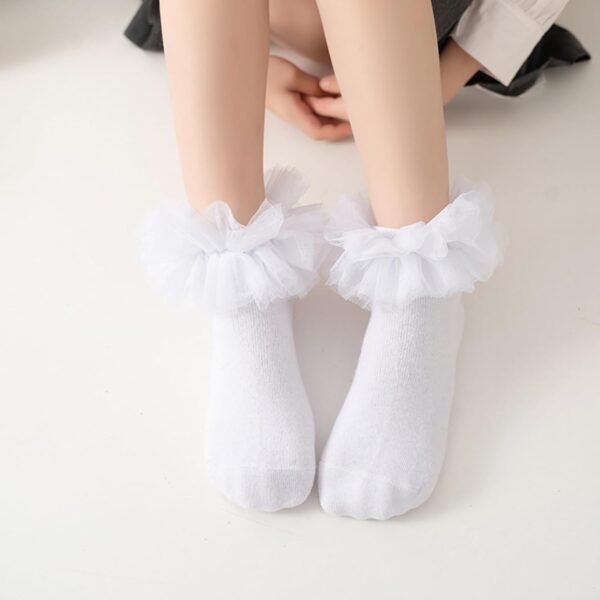 JUPSK Girls White Frilly Socks Kids Ballet Ruffle Lace Cotton Dance Dress Ankle Socks for Toddlers Baby 1-9 Years 3 Pairs - Image 2