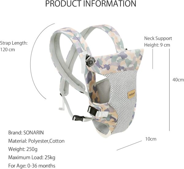 SONARIN Lightweight Breathable Baby Carrier, 4-in-1 Soft 3D Mesh Baby Wrap Carrier Ergonomic Child Carrier Backpack,Multi-Function for Newborn and Toddler 0 to 36 Months(Camo) - Image 6