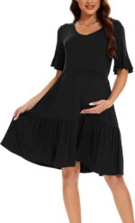 Smallshow Women's Maternity Short Sleeve Summer Dress O Neck Casual Ruffle Pregnancy Clothes - Image 4