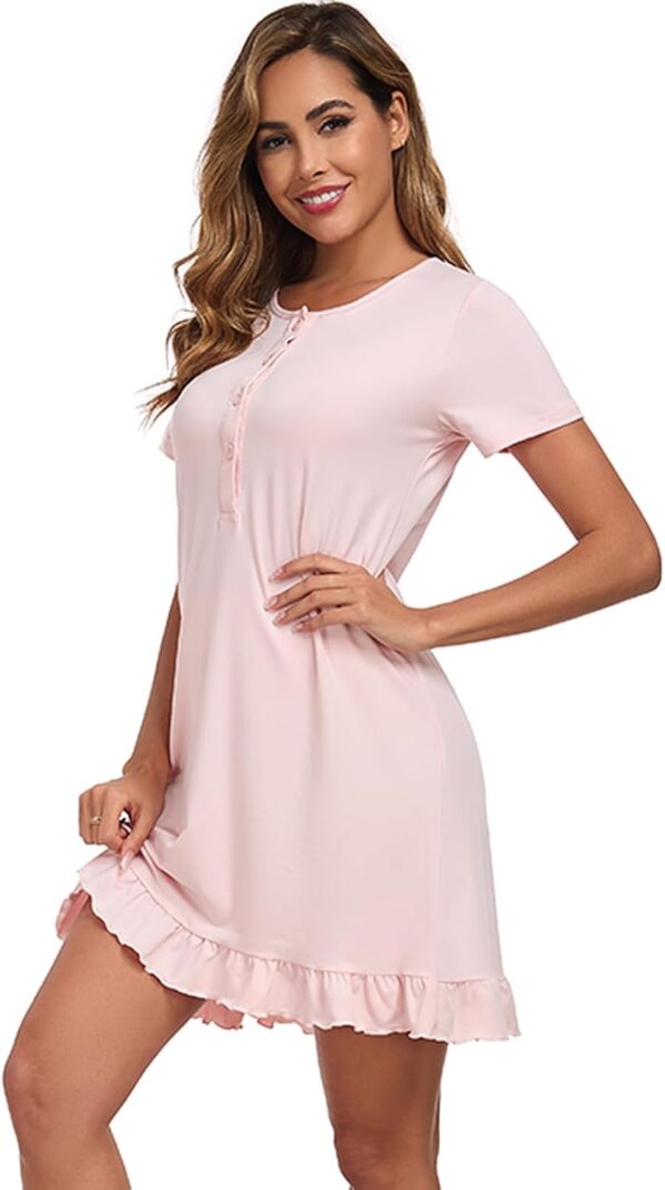 Beuwltpa Women's Nighties Button Up Maternity Nightdress Nightshirts Short Sleeve Ladies Nightwear Ruffle Hem Soft Nursing Nightgown - Image 2