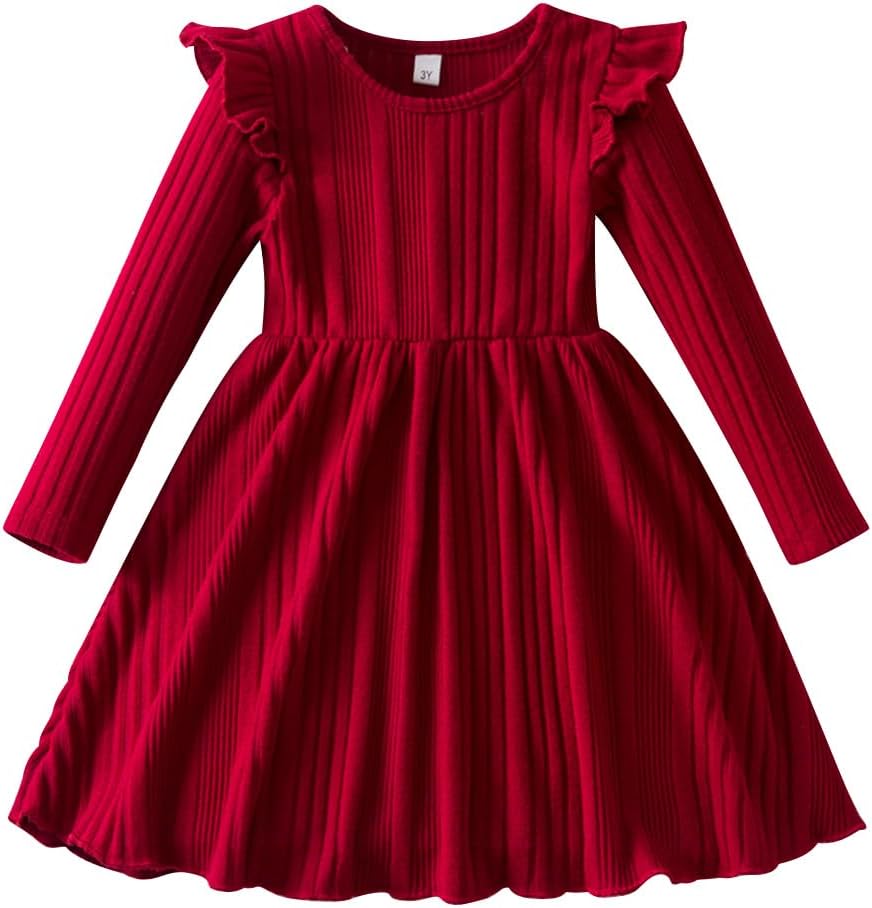 61Z8xUfvjL._AC_SL1001_.jpg IBAKOM Kids Girls Fall Dress Long Sleeve Ruffle Crochet Ribbed Knit Elegant Princess Dress Xmas Party Dress Winter Outfits - Image 1