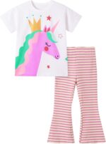 TCWWBB Girls Toddler Outfits Clothes Set Kids Cute Bunny Dancing Birthday Print Short Sleeve T-Shirt Tops Leggings Trousers 2 Piece Set Clothing Age 1-7 Years