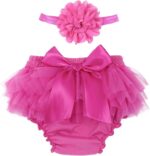 Hansber Infant Baby Girls' Bowknot Ruffle Tulle Bloomers Princess Tutu Skirts Diaper Cover with Flower Headband