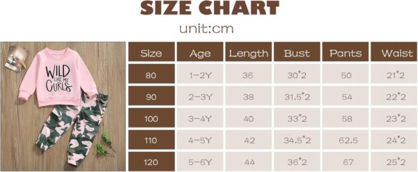 WERNZATT Toddler Girls 2 Piece Outfits Letter Print Long Sleeve Pullover Sweatshirt&Camouflage Pants Set Kids Sweatsuit - Image 7