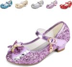 Girls Low Heels Princess Shoes Sparkly Glitter Dress Up Shoes Party Wedding Flower Elsa Cinderella Cosplay Shoes for Kids
