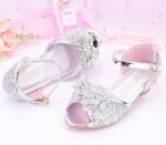 Girls Kids Sequins Pearl Bow Sandals High Heels Ankle Closed Toe Summer Shoes Slip On Comfy Dress Dance Loafers Toddler Boys Sandals Size 9c Big Kid Slide Sandals( - Image 3