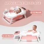 LiveGo Collapsible Baby Bathtub, Foldable Infant Tub for Newborn to Toddler (0-36 Months), Real-Time Temperature Monitor, Soft Cushion, Portable, Anti-Slip Feet, Drain Hole for Easy Use (Pink-A) - Image 3