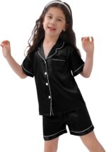 SWOMOG Kids Silk Pyjamas Girls Boys Short Sleeve Satin PJs Sets Button-Down Silky Nightwear Children Sleepwear Teens Age 4-16 - Image 2