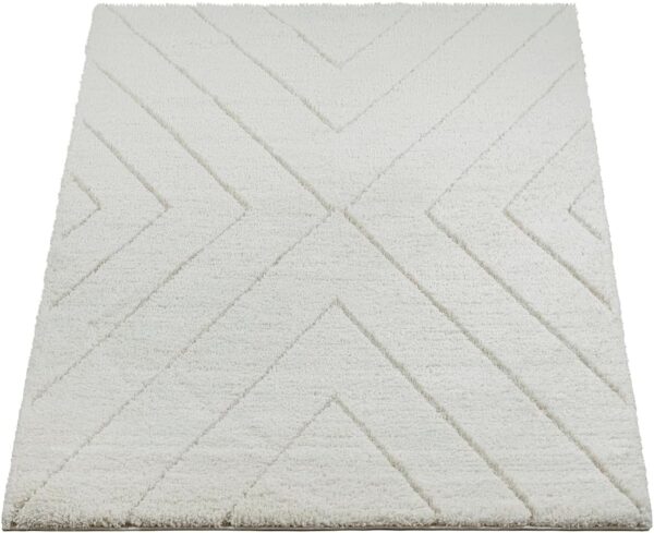 the carpet Bahar Shaggy Elegant Designer Living Room Rug, Soft & Easy-Care High Pile Living Room Rug in Cream Diamond 80 x 150 cm - Image 3