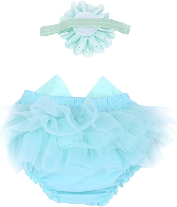 ranrann Infant Baby Girls Tulle Ruffle Bowknot Cake Smash Bloomer Diaper Cover and Flower Headband Set Photography Costume - Image 2