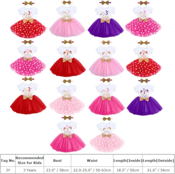 Baby Girl Toddler Kids 1st / 3rd Birthday Party Dress Cotton Short Sleeve Princess Tulle Dresses with Sequin Bowknot Headband 2pcs Cake Smash Outfit - Image 7