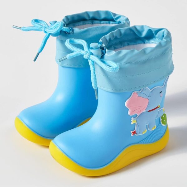 Mashaouyo Toddlers Children Rain Shoes Boys And Girls Water Shoes Elephant Cartoon Character Rain Shoes With Warm Bundle Muzzle Kid Boy - Image 2