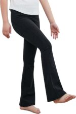 KAKU NANU Girls Flared Legging High Waisted 5-12 Years School Trousers Black Grey Yoga Pants Sports Dance Joggers Leggings