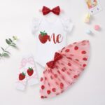 FYMNSI Baby Girls 1st Birthday Cake Smash Outfit Short Sleeve Romper Tutu Skirt Heabdand Leg Warmers 4pcs Set - Image 2