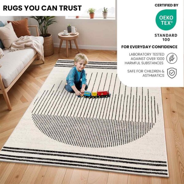 Livabliss Nairobi Geometric Rug - Scandi Area Rugs Living Room 130x170 cm, Dining, Kitchen - Neutral, Abstract Patterned Rugs, Boho Style, Easy Care Pile - Large Rug, Ivory, Black and Cream - Image 3