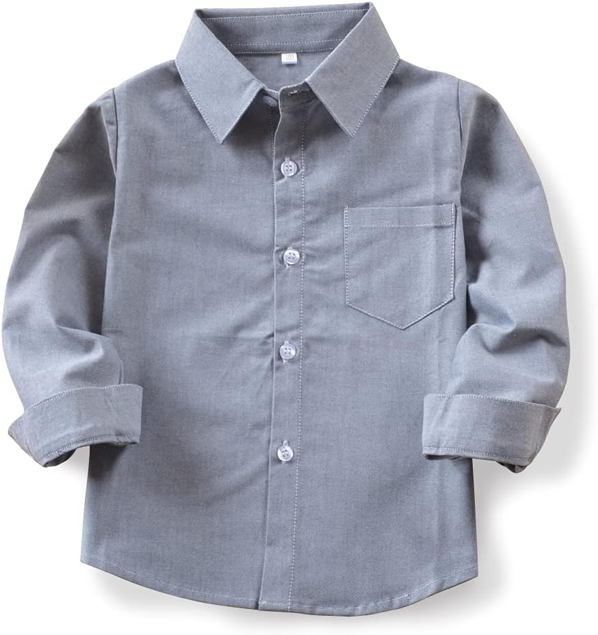 61cOHQ0AIxL._AC_SL1000_.jpg Aeslech Little Big Boys School Uniform Oxford Dress Shirt Long Sleeve Button Down Tops - Image 1