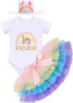 IBTOM CASTLE Cake Smash Outfit 1st Birthday Girl Rainbow Romper + Tutu Skirt Headband 3pcs Set Year Old Two One Crown Dress Photo Shoot Clothes 2