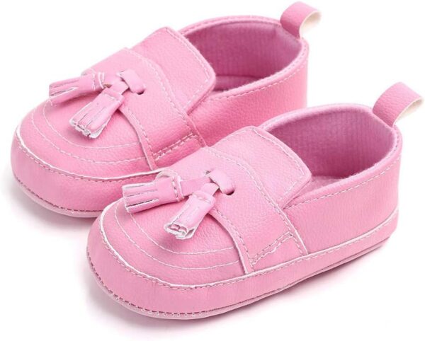 LONSOEN Baby Girls Boys Loafers Prewalker Moccasin Crib Shoes Pink Size: 0-6 Months Infant - Image 3
