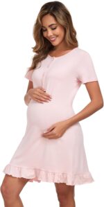Beuwltpa Women's Nighties Button Up Maternity Nightdress Nightshirts Short Sleeve Ladies Nightwear Ruffle Hem Soft Nursing Nightgown - Image 6