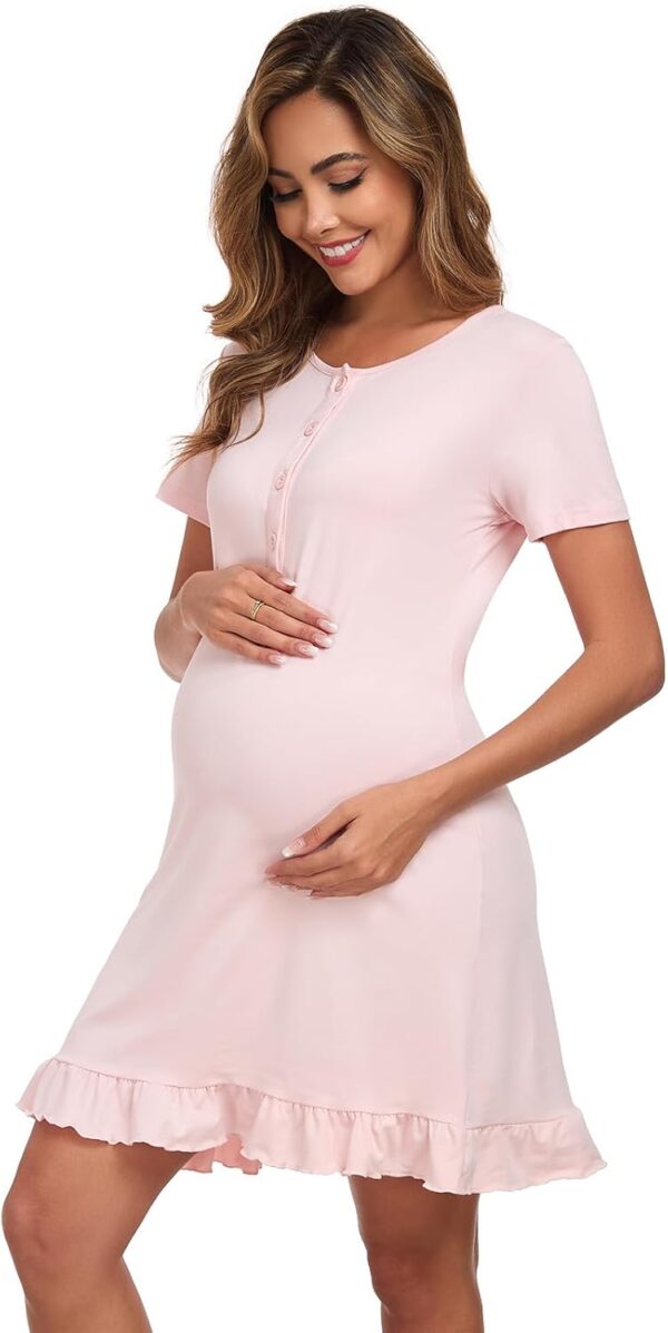Beuwltpa Women's Nighties Button Up Maternity Nightdress Nightshirts Short Sleeve Ladies Nightwear Ruffle Hem Soft Nursing Nightgown - Image 6