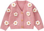 LAWKUL Baby Toddler Girl Cardigan Warm Sweater Floral Long Sleeve Jumpers Coats Knitted Clothes