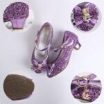 Girls Low Heels Princess Shoes Sparkly Glitter Dress Up Shoes Party Wedding Flower Elsa Cinderella Cosplay Shoes for Kids - Image 3