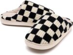 Waysoland Women Men House Slippers,Fuzzy Plaid Slides Memory Foam Checkered Slippers Slip on Anti-Skid Sole Bedroom Cloud Sippers Indoor Outdoor