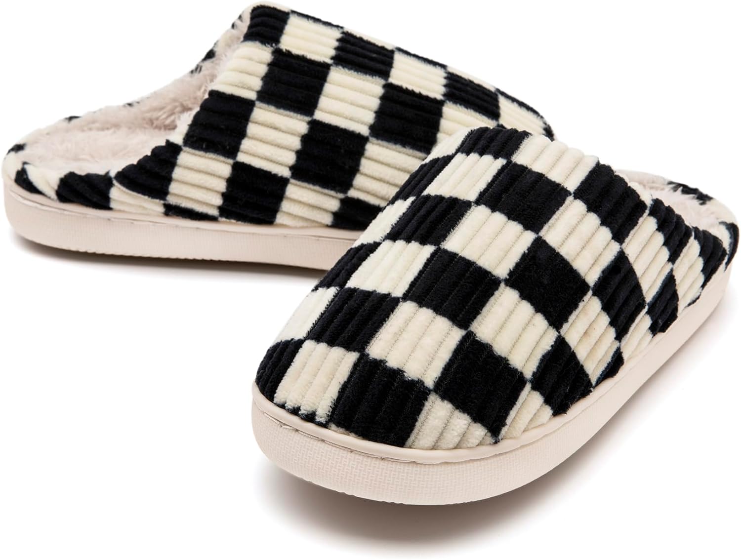61d1pvhL3wL._AC_SL1500_.jpg Waysoland Women Men House Slippers,Fuzzy Plaid Slides Memory Foam Checkered Slippers Slip on Anti-Skid Sole Bedroom Cloud Sippers Indoor Outdoor - Image 1
