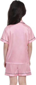 SWOMOG Kids Silk Pyjamas Girls Boys Short Sleeve Satin PJs Sets Button-Down Silky Nightwear Children Sleepwear Teens Age 4-16 - Image 5