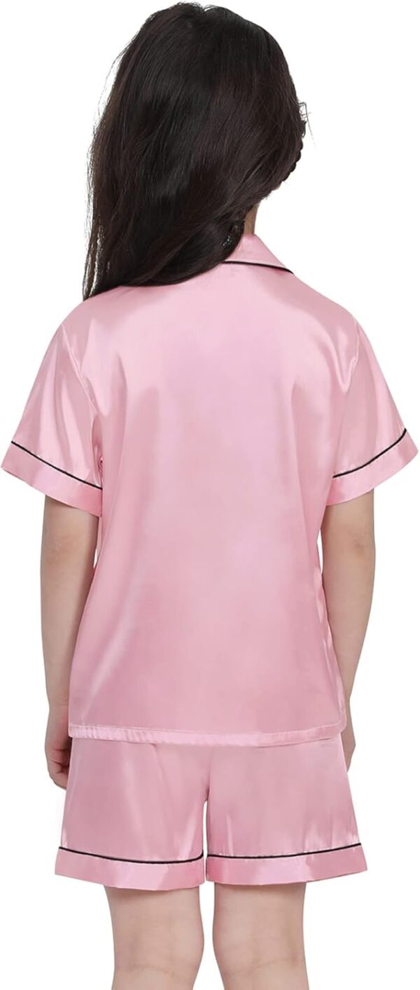 SWOMOG Kids Silk Pyjamas Girls Boys Short Sleeve Satin PJs Sets Button-Down Silky Nightwear Children Sleepwear Teens Age 4-16 - Image 5