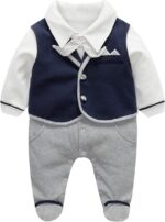 FamukaBaby Boys Romper One-Piece Suit Gentleman Jumpsuit Bow Tie Cotton Formal Outfits