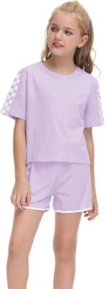 BOVOSHA Girls Summer Clothes Kids Outfit Short Sleeve Crop Top ＋ Plaid Shorts Set Kids Sports Tracksuit - Image 2