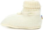 Joha Unisex Baby Booties, Off-White, Size 5-6, Winter, Wool, Fleece Lining, Closed Toe, Hook and Loop Closure, Adjustable, Slip Resistant, Flexible, Solid Pattern, Ideal for Babies