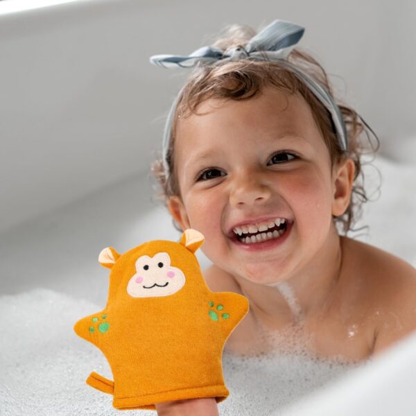 UPKOC 5pcs Baby Bath Mitt Washcloths Gloves, Cartoon Cotton Wash Towel Scrubber for Kids, Infant Bathing Mitt, Gentle Exfoliating and Cleansing Sponge Rinser Glove - Image 8