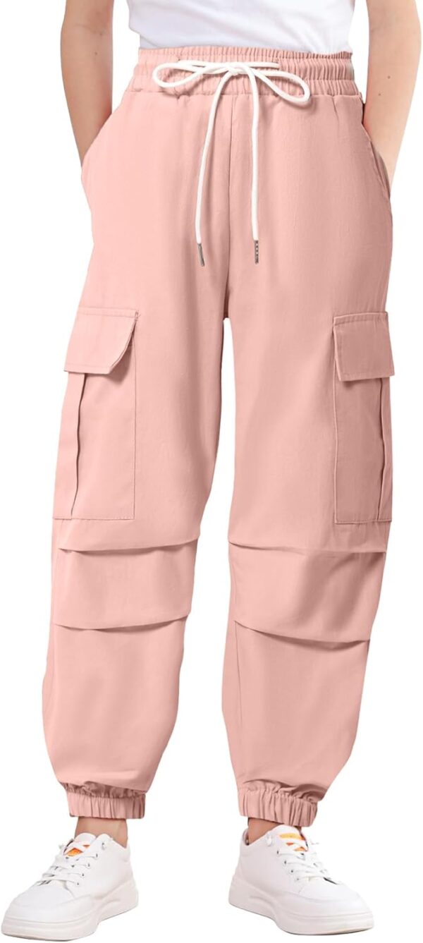 JiAmy Girls Cargo Trousers, Elastic Waist Casual Baggy Parachute Trousers Multi Pockets Dance Joggers Y2k Kids Pants for 5-14 Years - Image 6