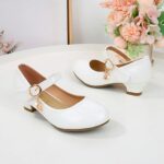 Girls White Dress Shoes Girls High Heeled Shoes Princess Shoes Primary School Students Single Shoes Children Leather Shoes Dress Shoes Boys' Loafers - Image 3