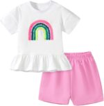 TCWWBB Toddler Girls Summer Short Outfits Clothes Set Kids Unicorn Bunny Animal Print Short Sleeve Cotton T-Shirt Dresses Tops and Shorts 2 Piece Crewneck Sleeveless Clothing Set Age 1-7 Years Old