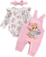 Baby Girl Clothes Baby Outfit Infant Clothes Set Heart Print Long Sleeve T Shirt With Overalls Pants Headband Clothing Set