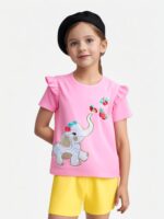 Toddler Girls Summer Short Outfits Clothes Set Kids Unicorn Bunny Animal Print Short Sleeve Cotton T-Shirt Dresses Tops and Shorts 2 Piece Crewneck Sleeveless Clothing Set Age 1-7 Years Old - Image 2